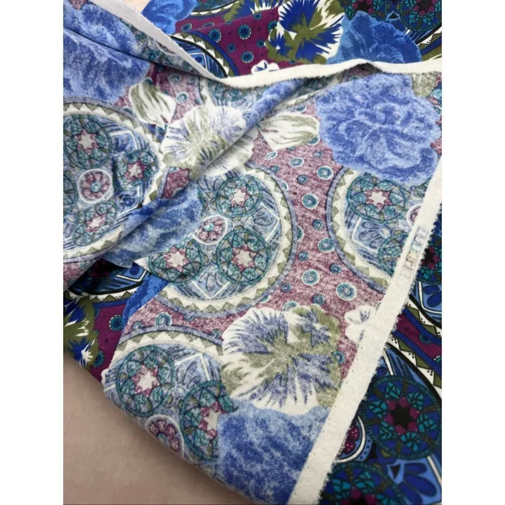 Vintage Fabric Scrap Lot 30x30” + Scraps Floral Geometric Purple Blue